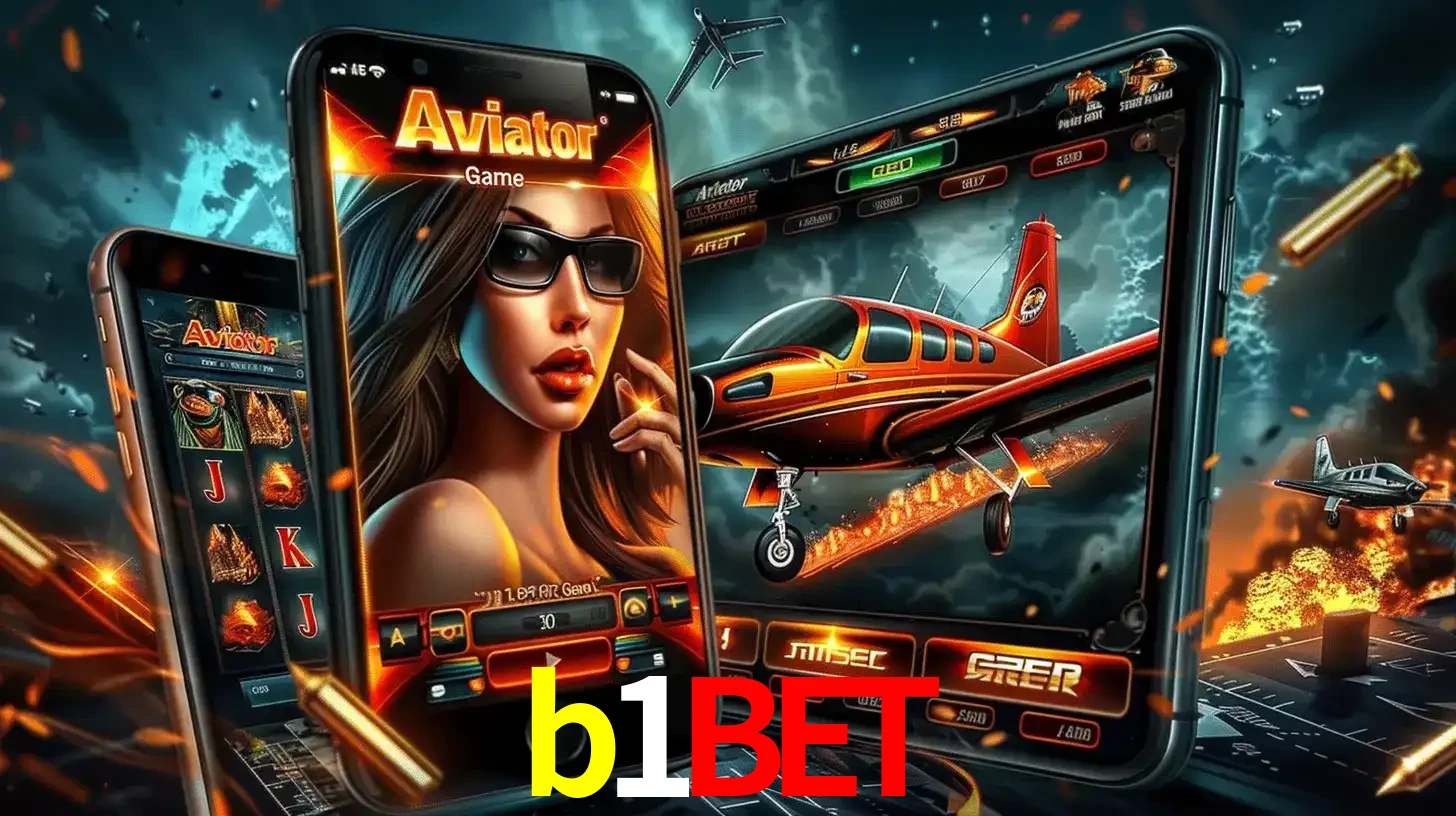 O popular jogo de apostas Aviator exibido em vários celulares e tablets, mostrando a interface emocionante e a ação de voo disponíveis para jogar agora no b1bet.