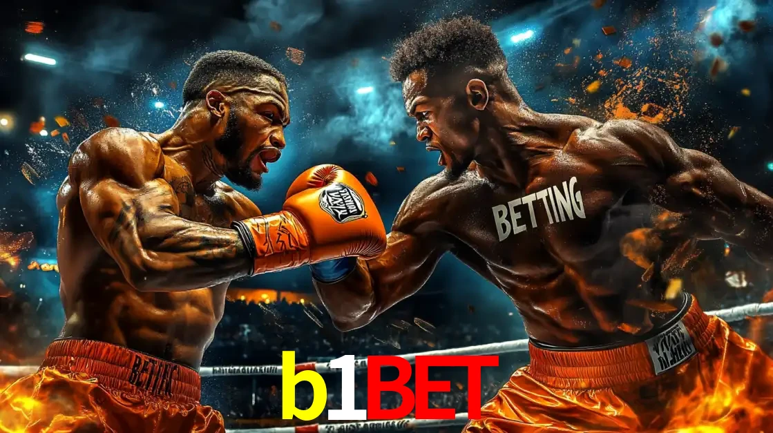 Dois boxeadores em uma luta intensa e explosiva, representando a adrenalina e as oportunidades de apostas em esportes de combate disponíveis na plataforma b1bet.