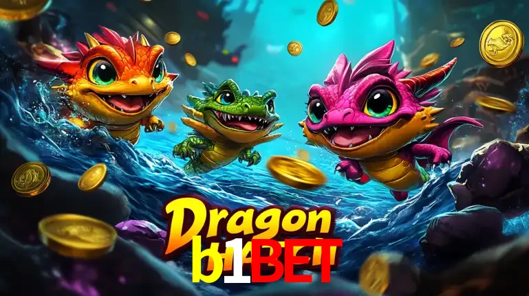 Arte promocional do jogo Dragon Hatch com três adoráveis dragões bebês nadando entre moedas de ouro, um dos slots mais divertidos para jogar no cassino b1bet.
