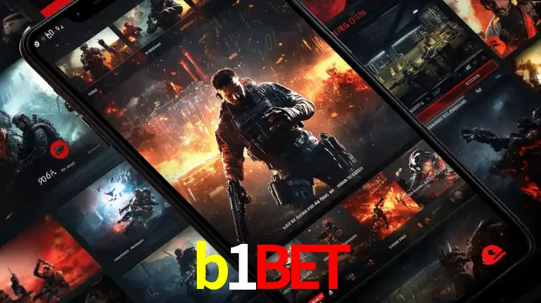 Tela de um celular exibindo uma galeria de jogos de tiro com temática militar, mostrando a variedade de e-sports disponíveis para apostas na plataforma de entretenimento b1bet.