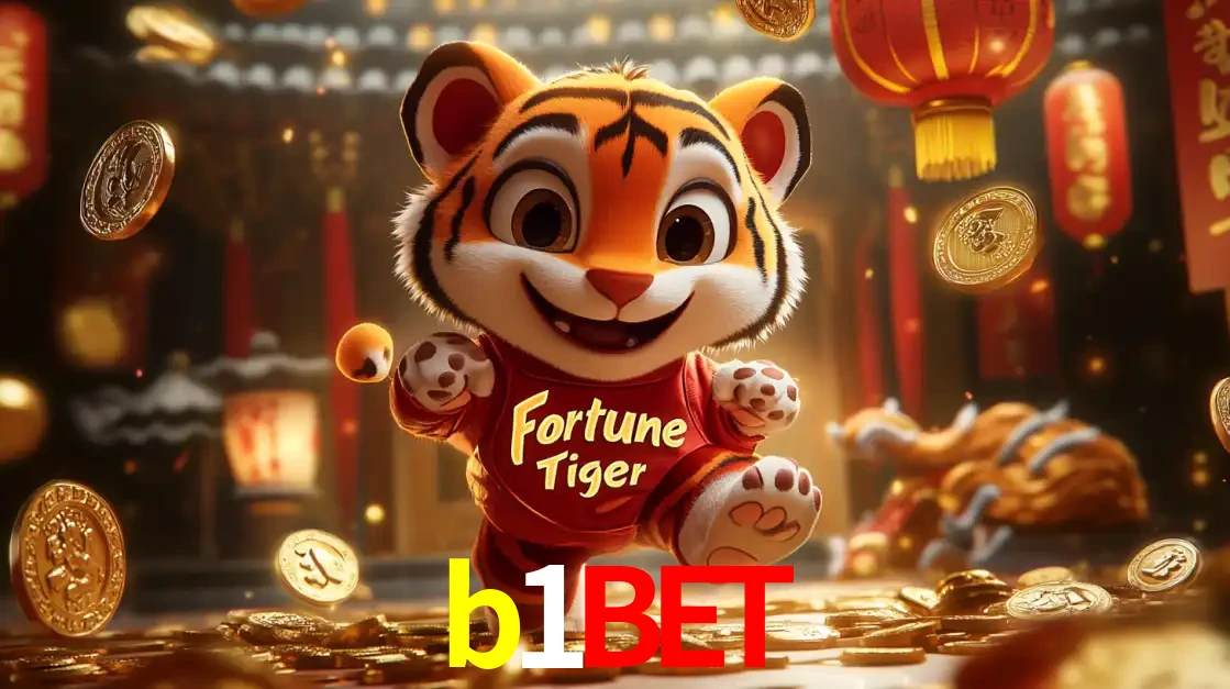 O alegre personagem do Fortune Tiger correndo sobre um caminho de moedas de ouro, simbolizando os grandes prêmios e a diversão do popular jogo de slot do b1bet.